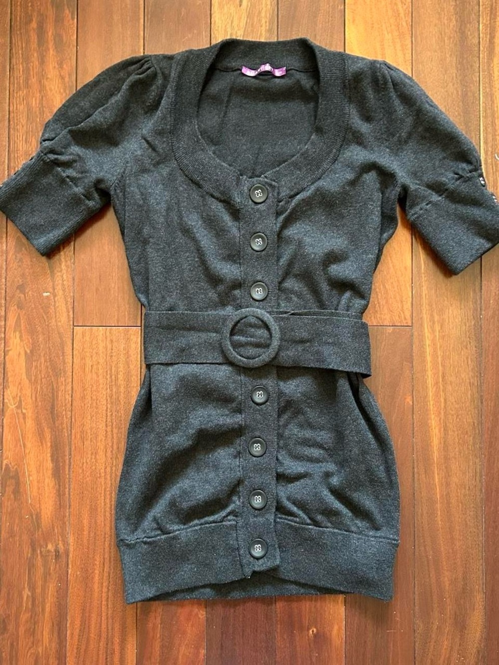 Grey Belted Short Sleeve Cardigan (Size XS)